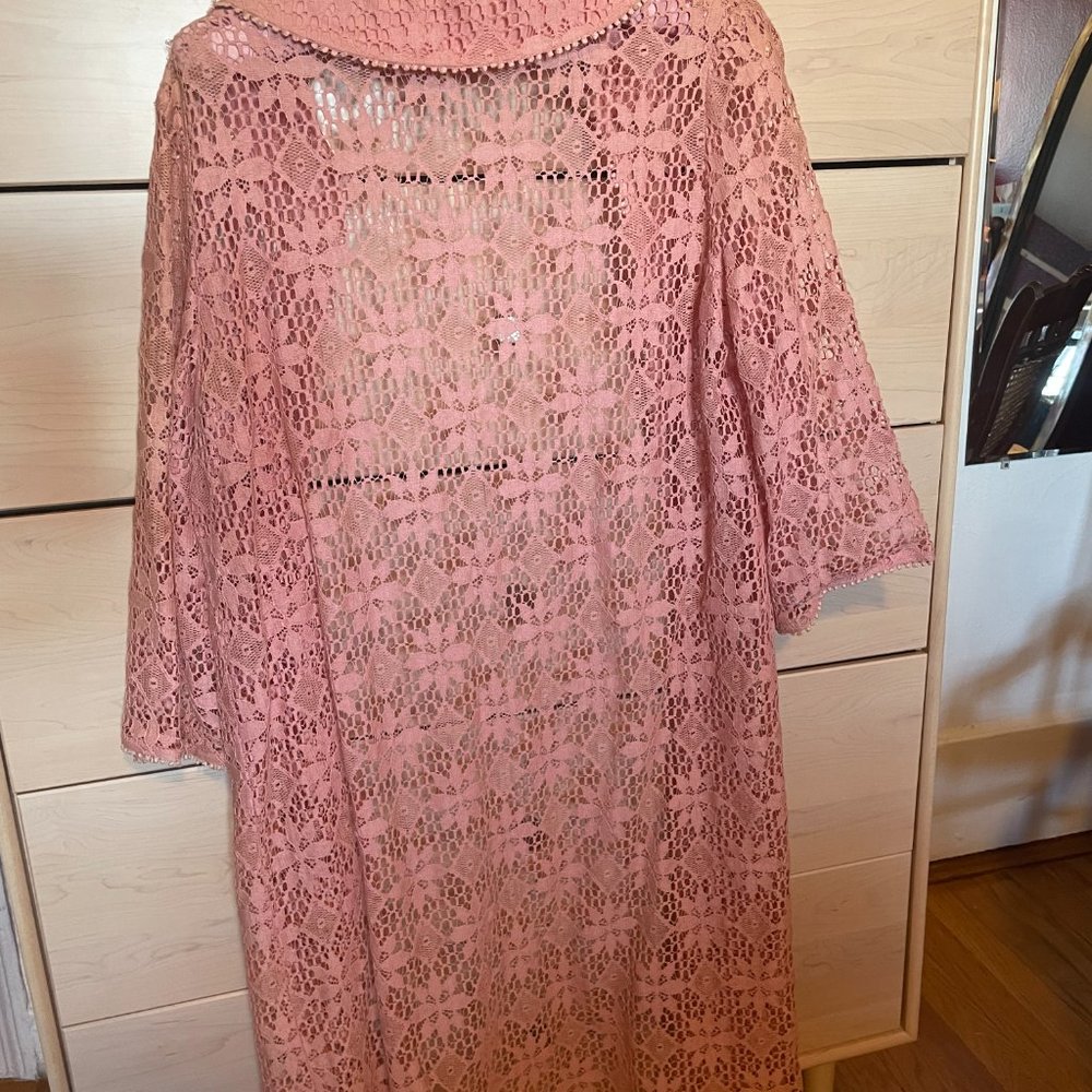 Vintage Pink Lace Polyester Housedress. 1960s 197… - image 2